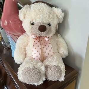 2000 Toys R Us Exclusive Animal Alley White Teddy Bear w/ Pink Polka‎ Dot bow